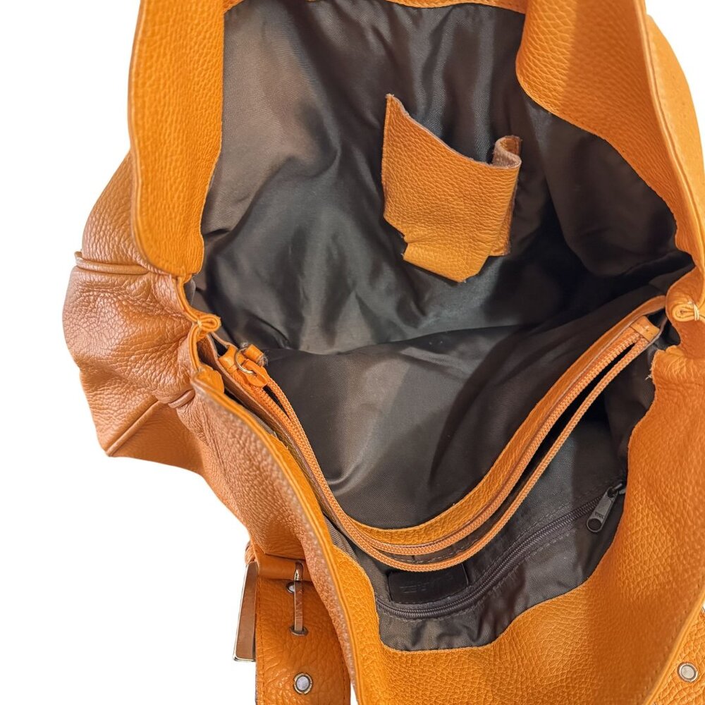 Suarez Made in Italy Cognac Pebbled Leather Shoulder Women’s Tote Bag - Picture 4 of 11